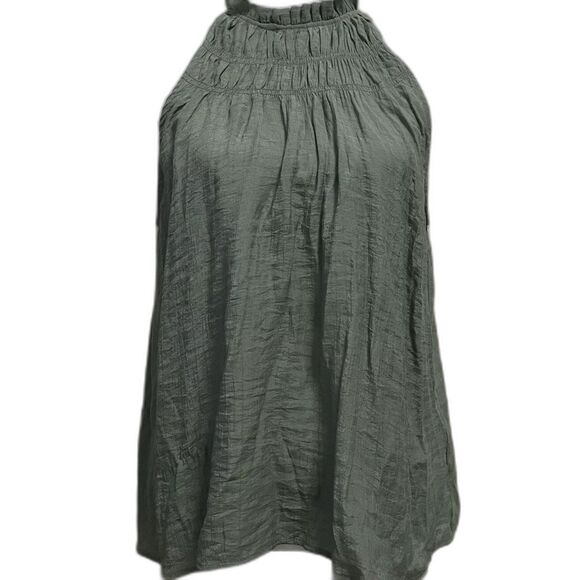 NANETTE LEPORE Blouse Smocked Sleeveless Halter High Neck Top Womens S Green - Picture 1 of 10